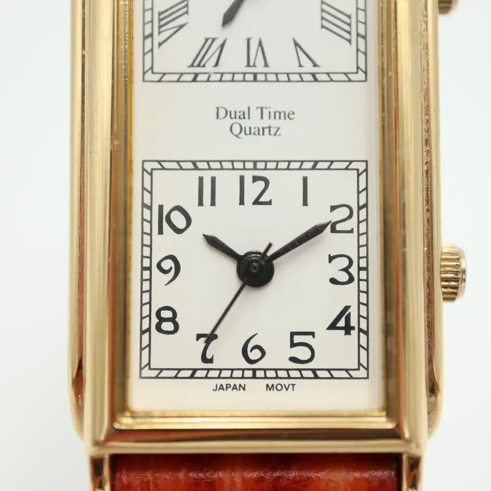 Vintage Orvis Dual Time Gold Tone 22mm Watch Brown Braid Leather w New Battery